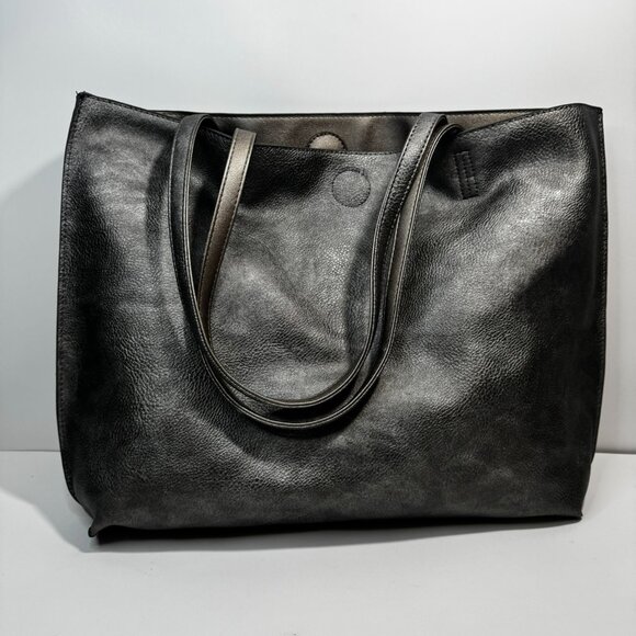 Modern Tote Bag Grey for Women, Large PU Leather Tote Bag, Shoulder Handbag - Picture 5 of 5